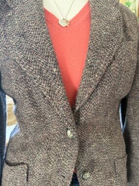 Vintage 100% Pure WOOL Beautiful Women’s Tweed Blazer Jacket M Grey Old Money